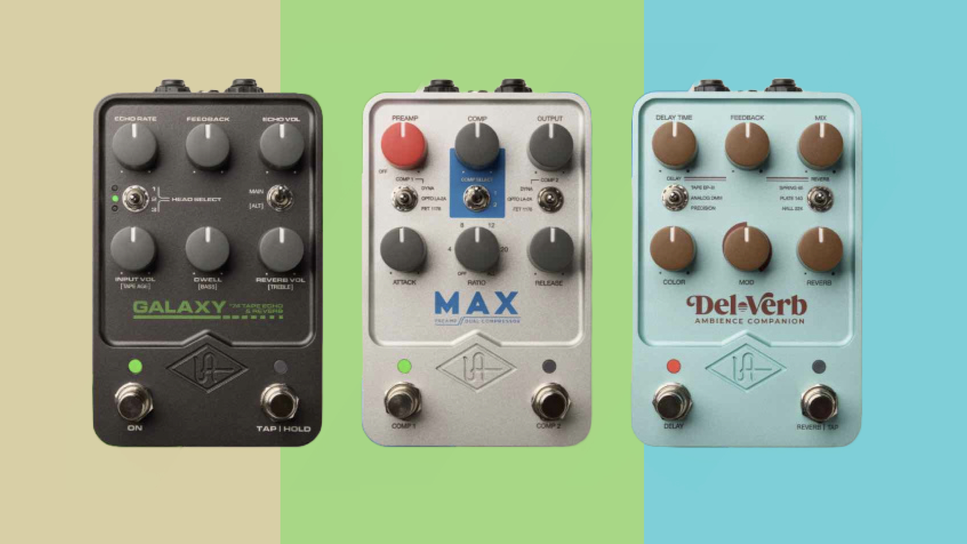 UAD Galaxy'74, Max and Del-Verb, three new UAFX guitar pedals for